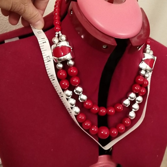 Vintage red silver bead bold necklace - Picture 5 of 12